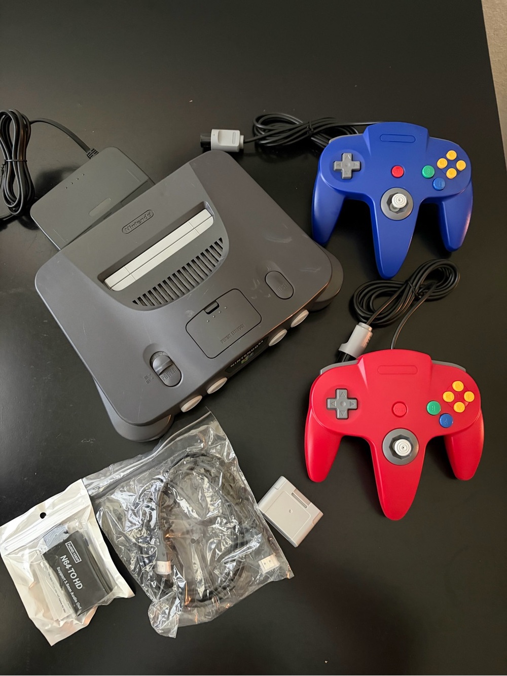 Nintendo Grey Console with Blue & Red Controllers
